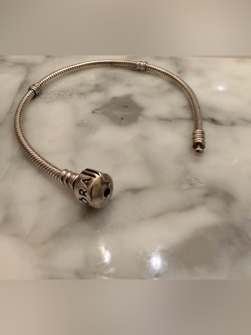 Pandora Silver Snake Chain Bracelet with Branded End Cap